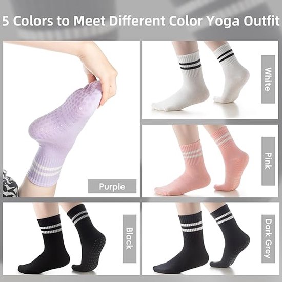 5 paar - Antislip sokken - Dames hoge Pilates antislip sokken - Yoga Pilates Sokken met Grip - 5 kleuren - Katoen - Antislip Katoenen Sokken - Yoga Sokken - Antislip enkelsokken - Voor Ballet, Dans, Workouts van Merkloos — afbeelding 5