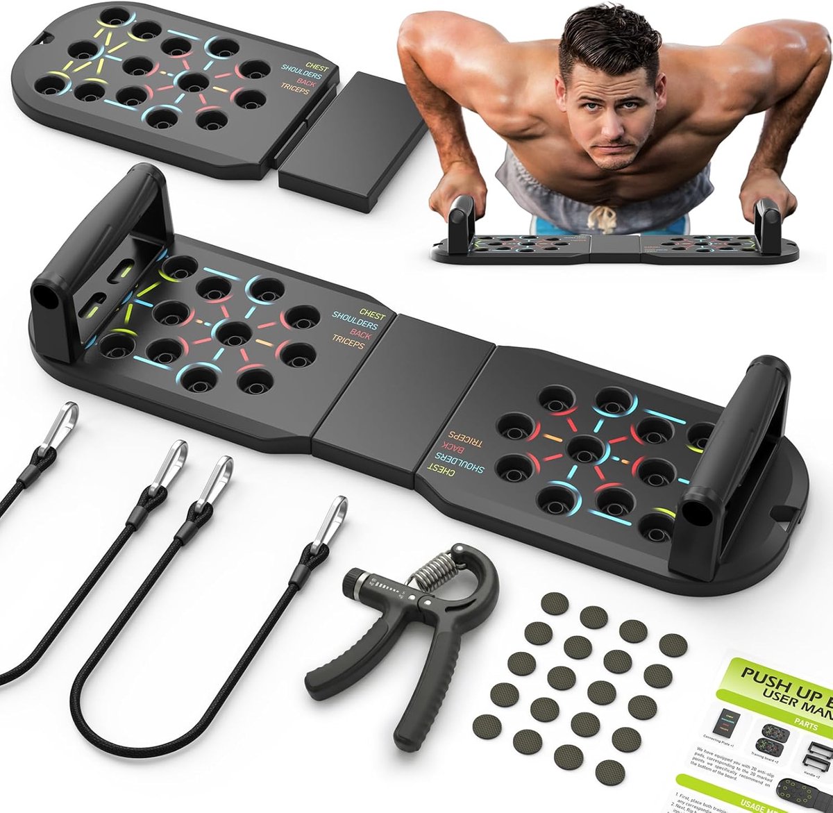 Push up Board - Krachtstation Thuis - Kracht Training - Veelzijdige Greep Opties - 64 x 18.5 cm - Zwart
