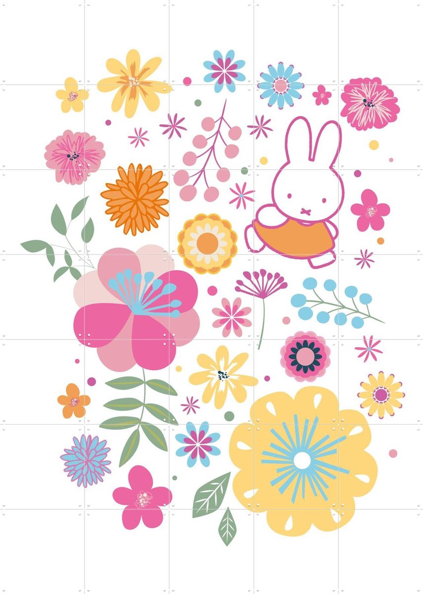 IXXI Nijntje met bloemen, Nijntje - 100 x 140 cm - Gratis ophangtool - Grote wanddecoratie en posters - Cartoonesk, Decoratieve kunsten, Kleurrijk
