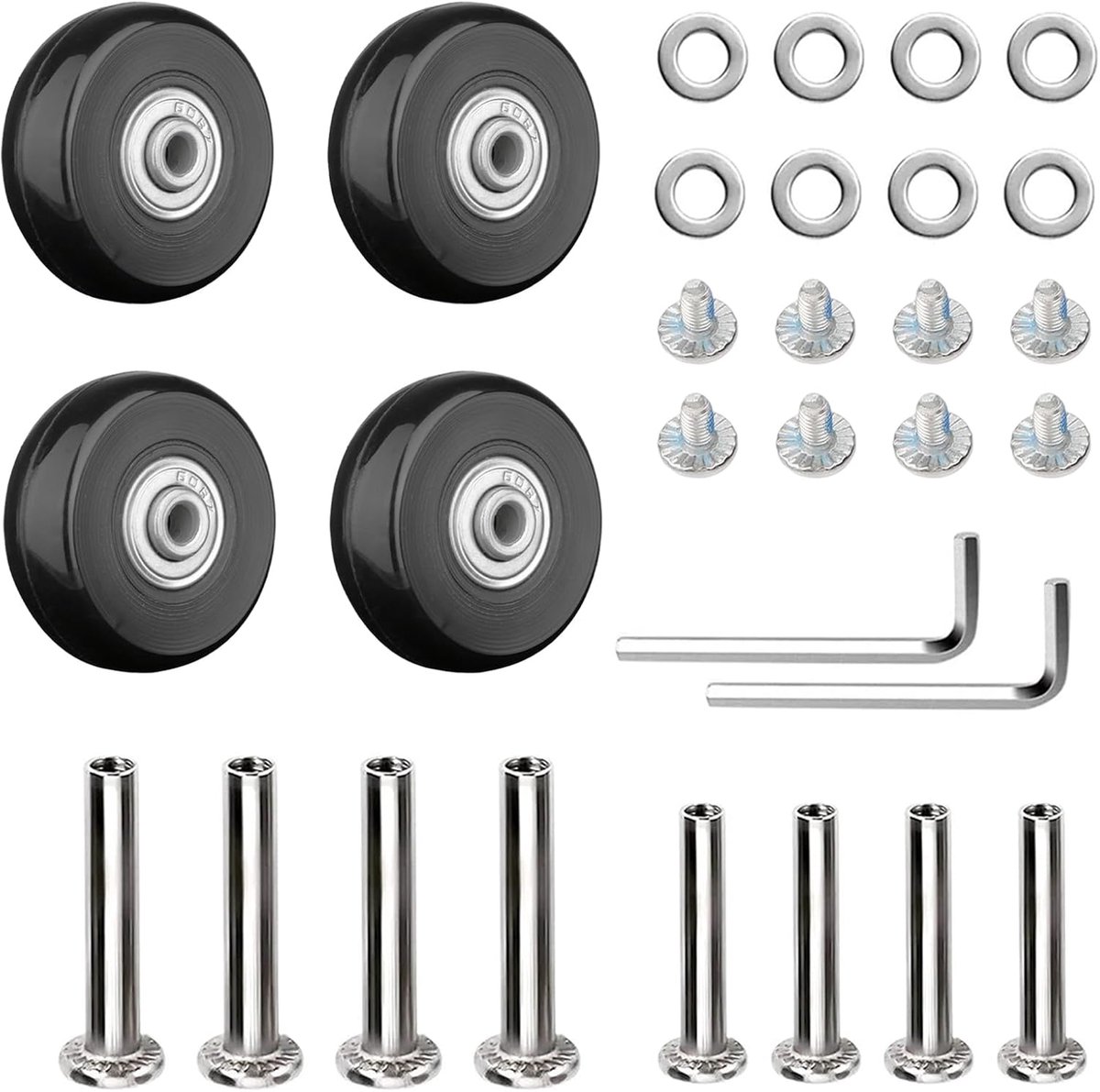 Vervangende Bagage Wielen 50mm - Zwart Rubber met Montagegereedschap - Geschikt voor Koffers, Trolley's, Kinderwagens en Fietsen