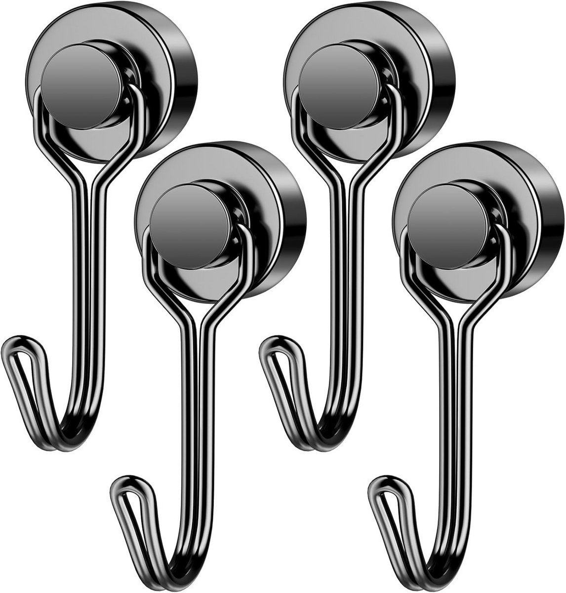 Magnetische haken 13,6 kg zwart draaibaar - 4 stuks neodymium magneet haak voor keuken kantoor klaslokaal garage koelkast