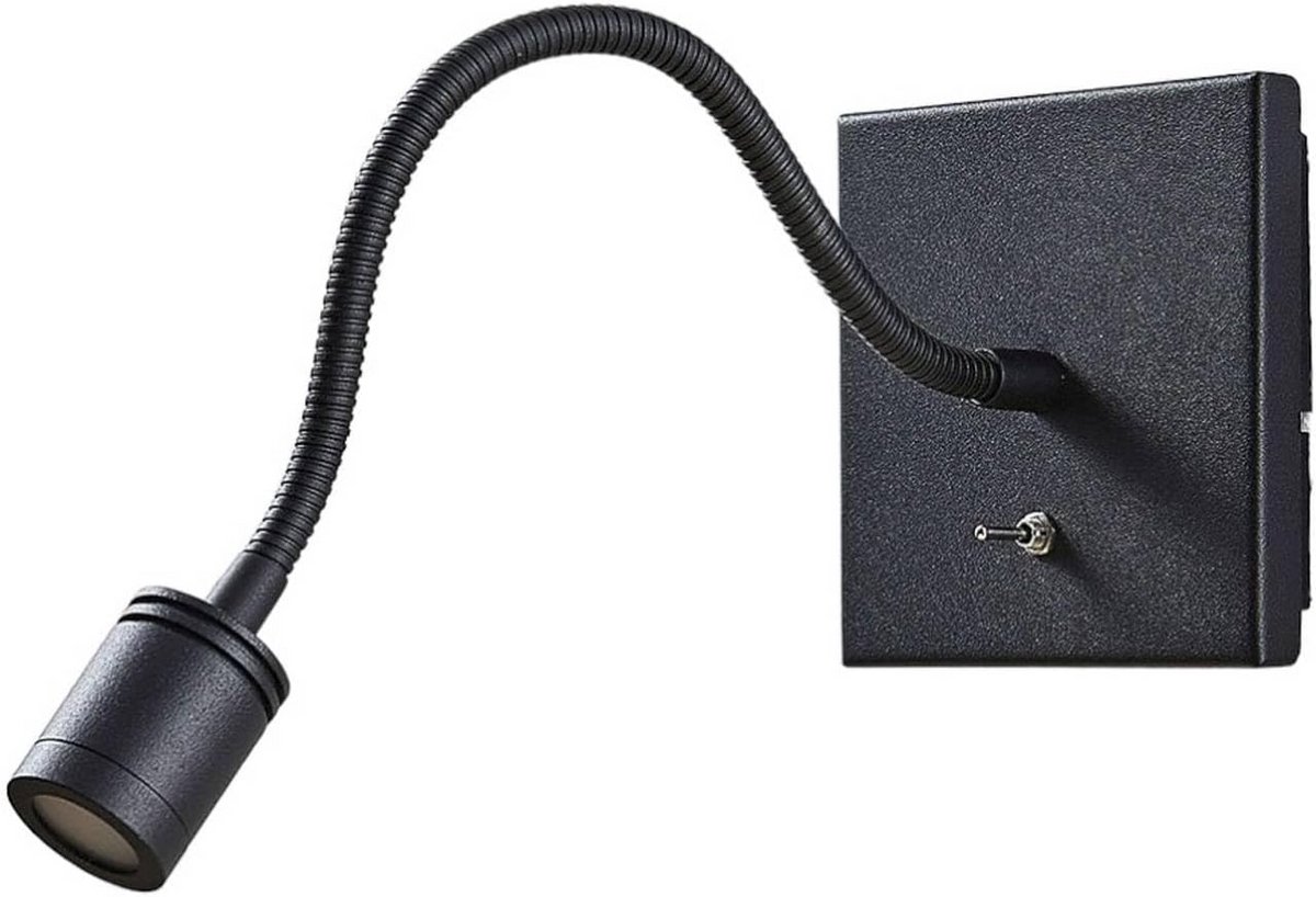 Moderne LED wandlamp met flexibele arm en gerichte verlichting, zwart metaal, ideaal als leeslamp, inclusief lichtbron