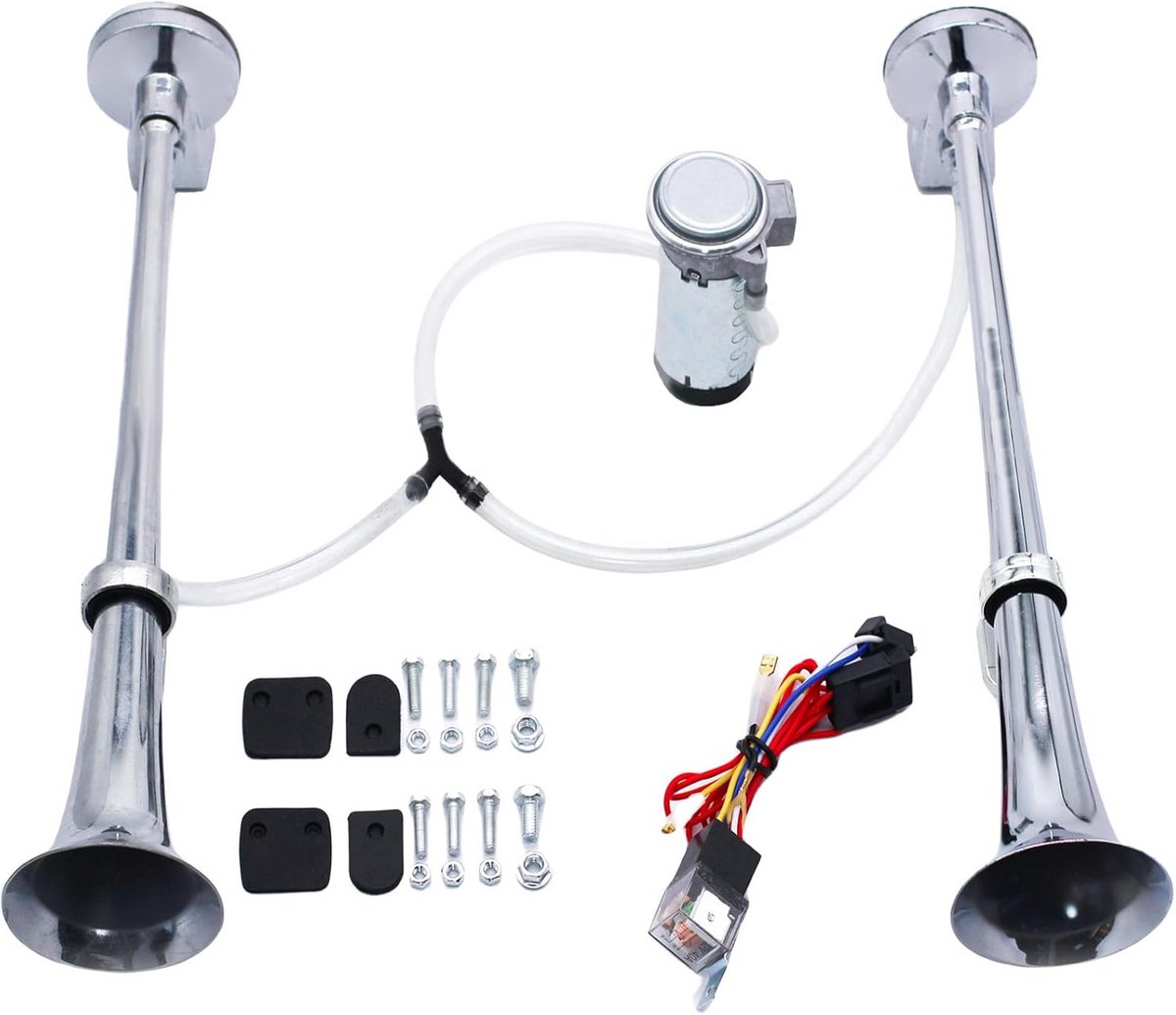 Krachtige Dubbele Lucht-/Treinhoorn 150dB met 12V Compressor voor Auto, Vrachtwagen, Boot