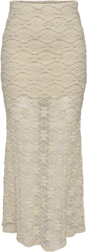 Roomwitte kanten maxi-rok met bloemenpatroon.