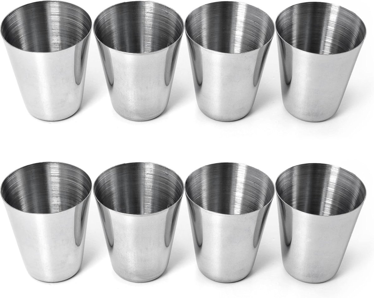 Set van 8 RVS Shotglazen 25 ml - Onbreekbare Borrelbekers