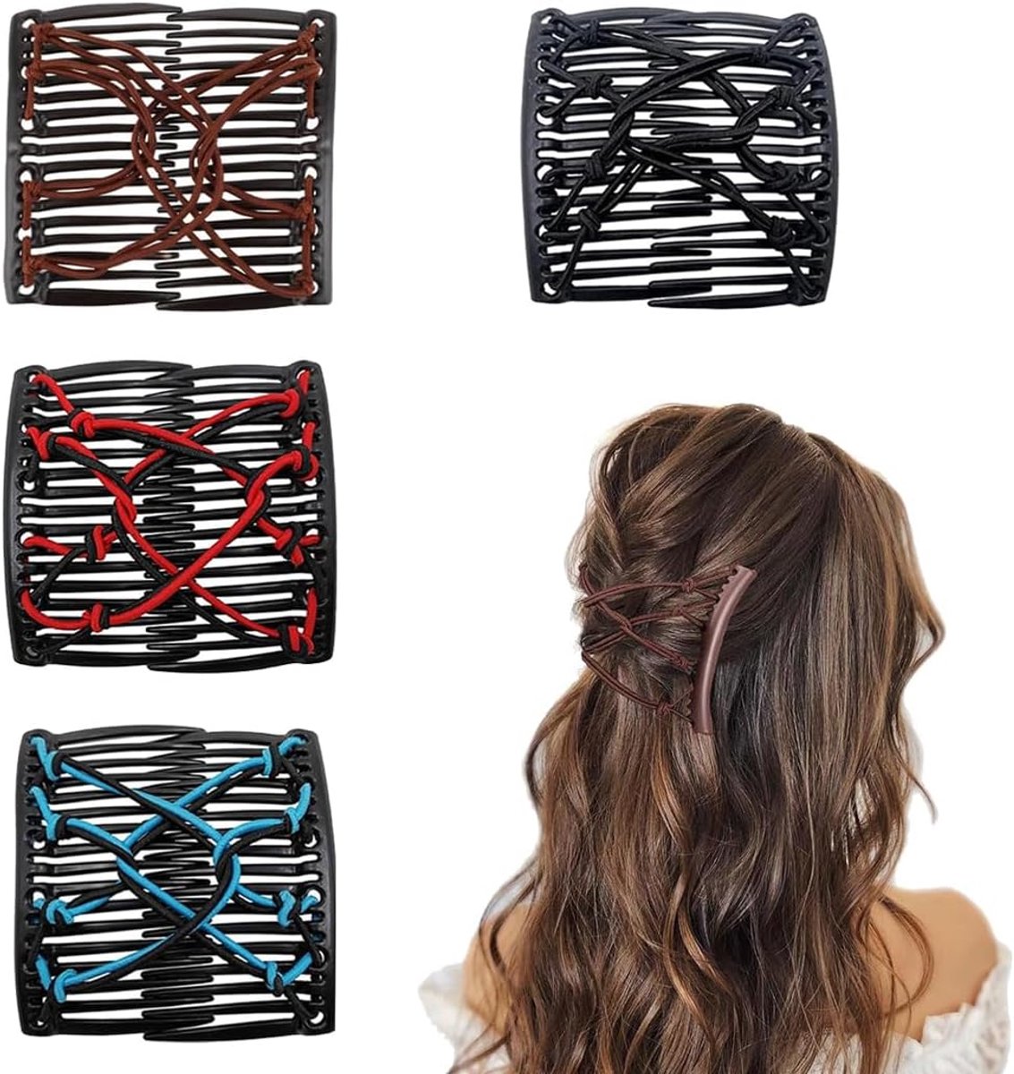 4 stuks elastische haarclips met dubbele kam voor dik en krullend haar - vintage verstelbare haarklemmen