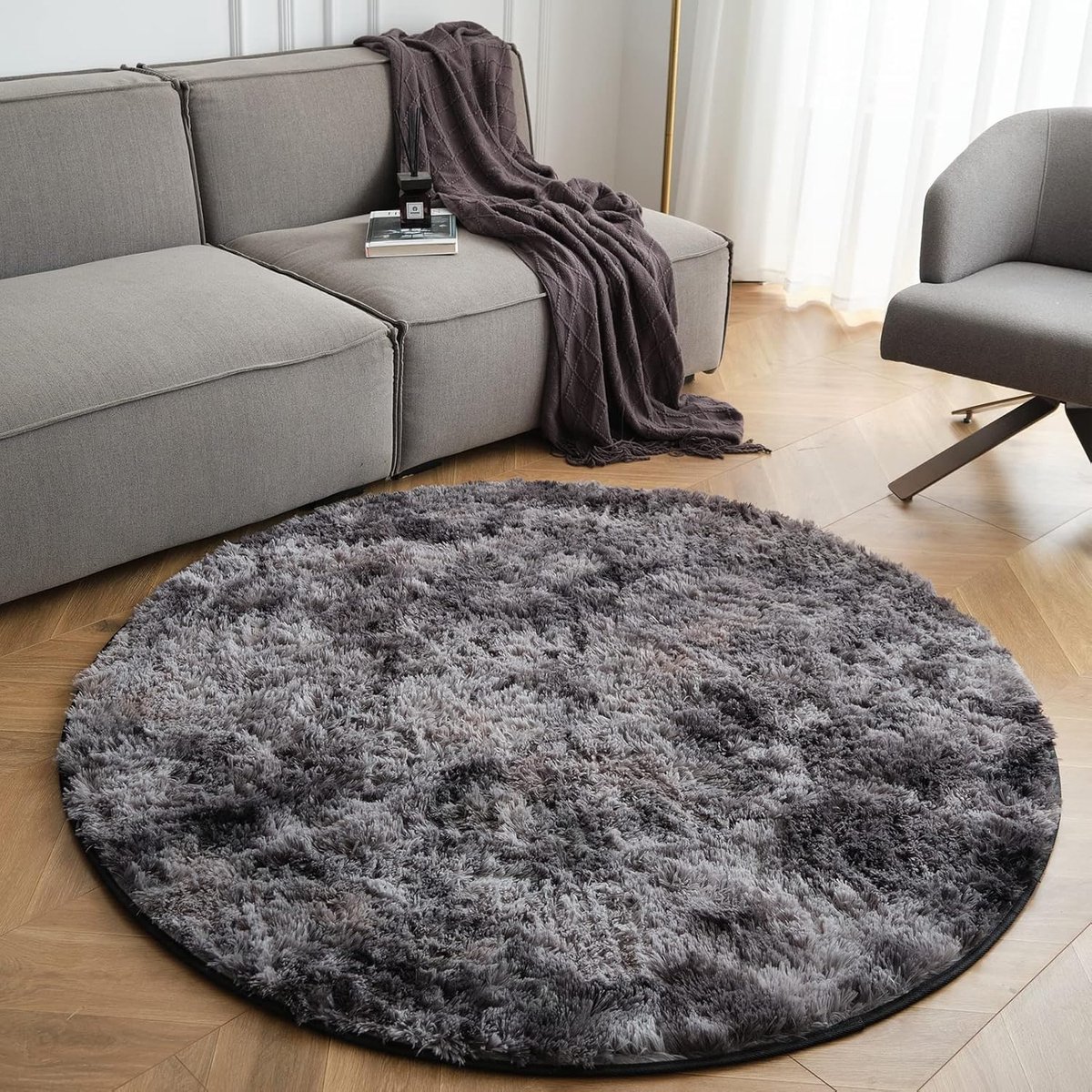 Ronde Pluizige Vloerkleed voor Woonkamer en Slaapkamer, Antislip en Wasbaar, Zacht Kleed