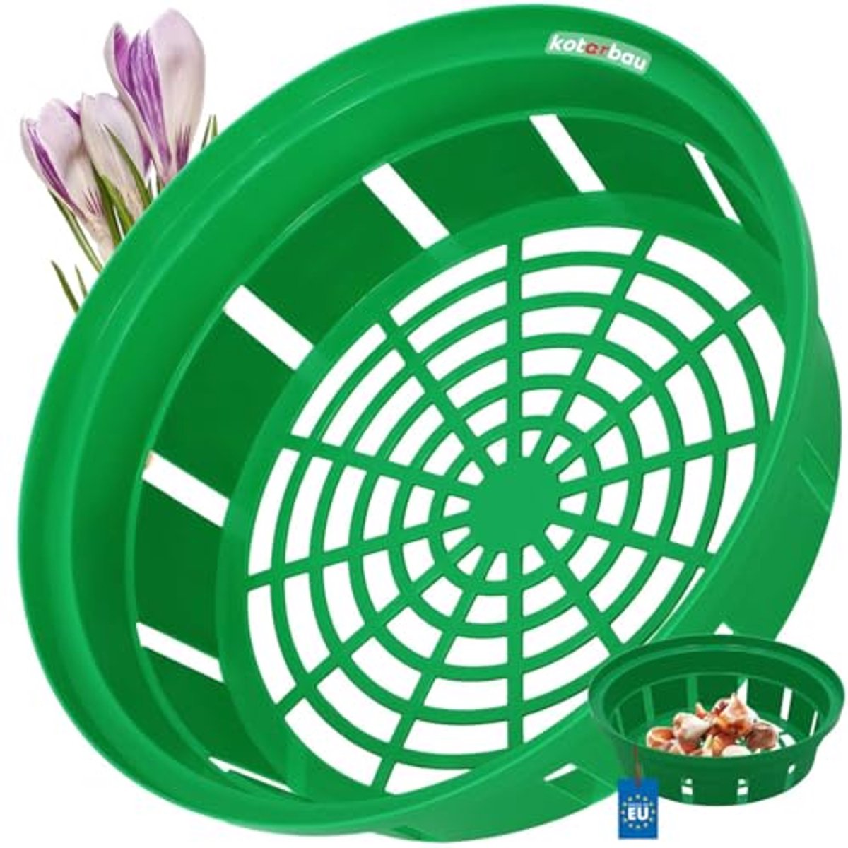 KOTARBAU® Bloembollenmand, ⌀ 260 mm, Groen, Plantenmand Voor Bloembollen, Bollenmanden Rond, Kweekmand van Kunststof, Bloembollen Schaal