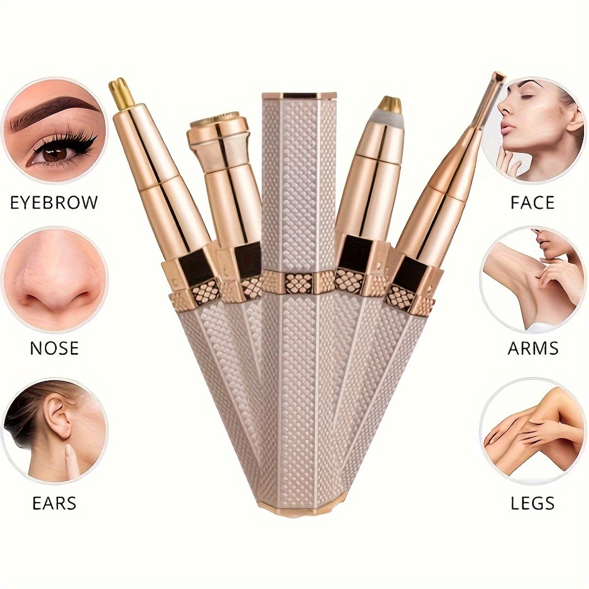 Impact Life Oplaadbaar 4-in-1 apparaat voor volledige lichaamsontharing, elektrisch gezichtsscheerapparaat voor vrouwen, met trimmers voor wenkbrauwen, neushaar en bikinilijn.