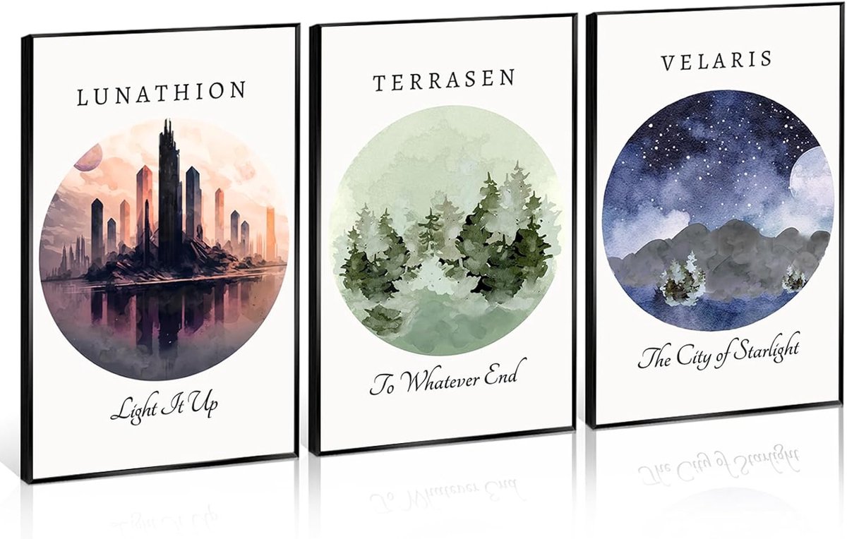3-Delige Ingelijste Canvas Poster Set Boeken Kunstwerk - Inspiratie uit Populaire Fantasy Series