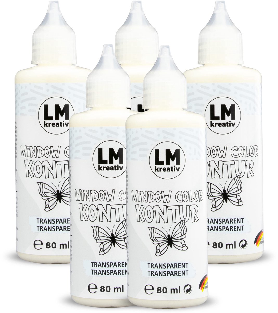 LM-Kreativ Raamverf set - Met Contourkleur - Glasverf voor knutselen - Transparant -5 x 80 ml