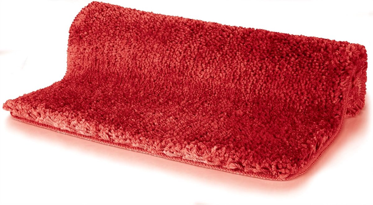 Hoogpolige badmat microvezel 60x90 cm rood – antislip, geschikt voor vloerverwarming