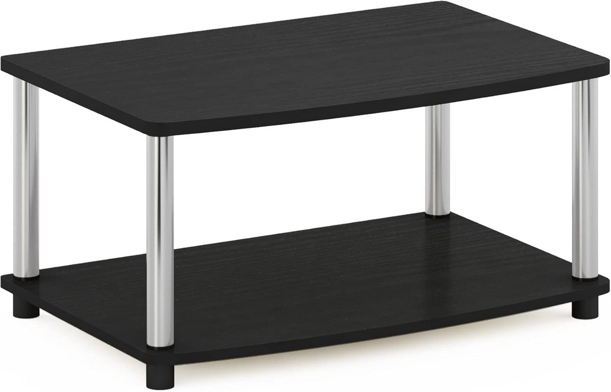 Verhoogde 2-Tier TV Stand zonder Gereedschap - Hout & Chroom