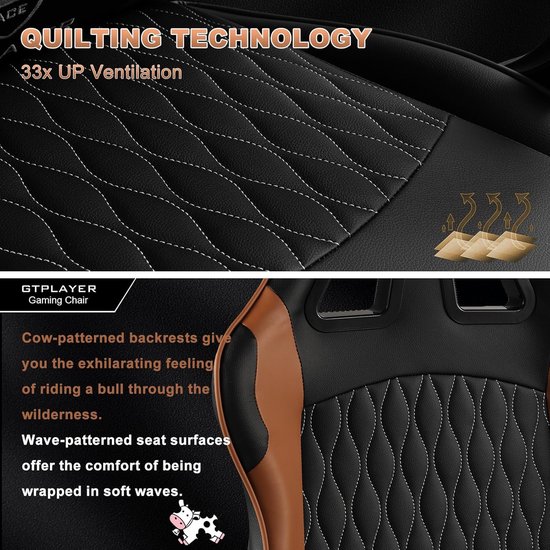 Ergonomische Gamingstoel met Voetensteun en Verstelbare Hoofdsupport - Maximaal 150 kg, Bruin van Merkloos — afbeelding 2