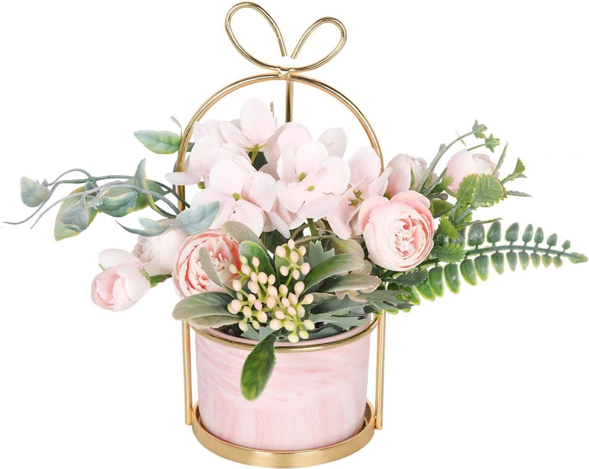 Kunstbloemen in Pot voor Elegante Decoratie – Realistische Hydrangea en Zijden Bloemen voo