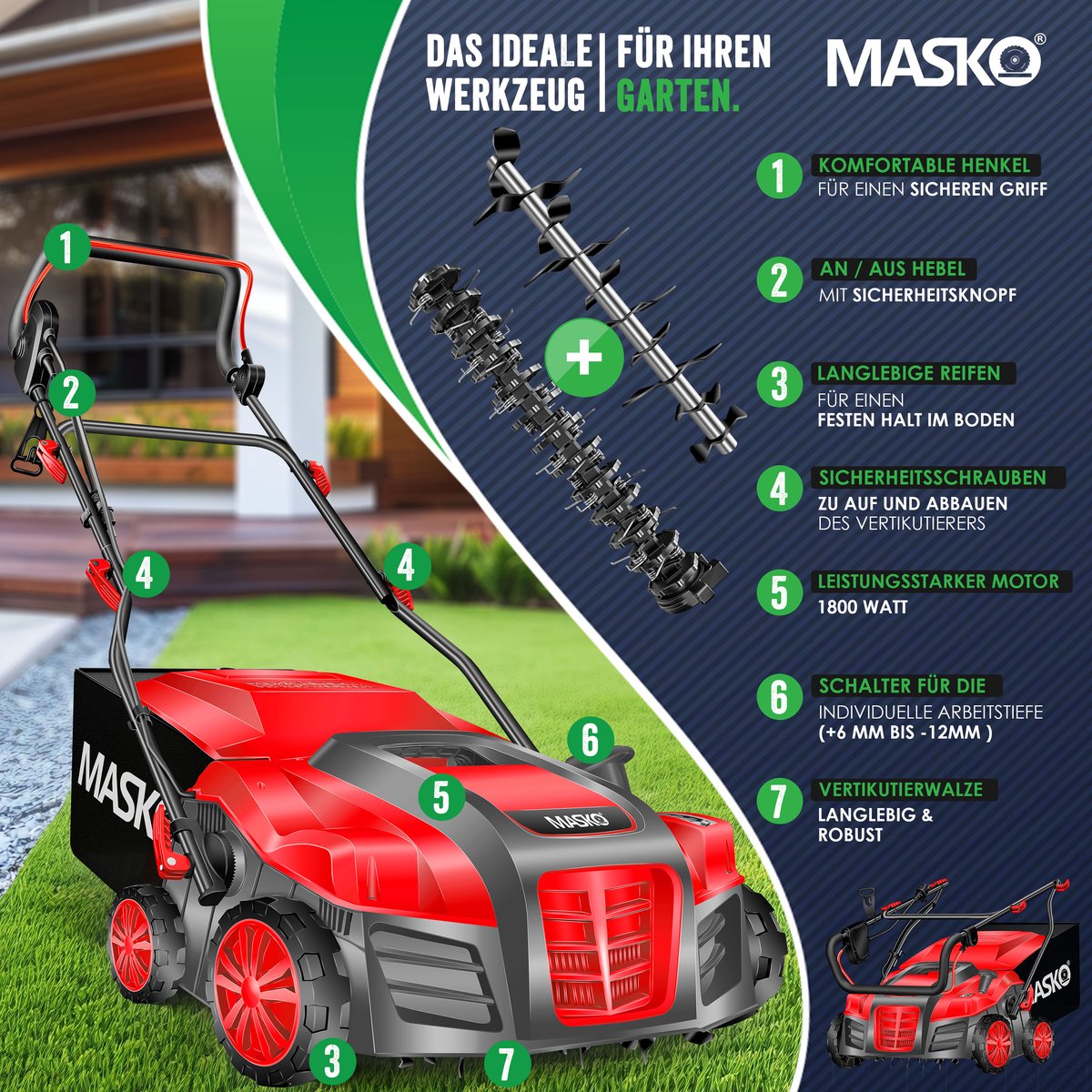 MASKO Verticuteermachine 1800W thumbnail 2