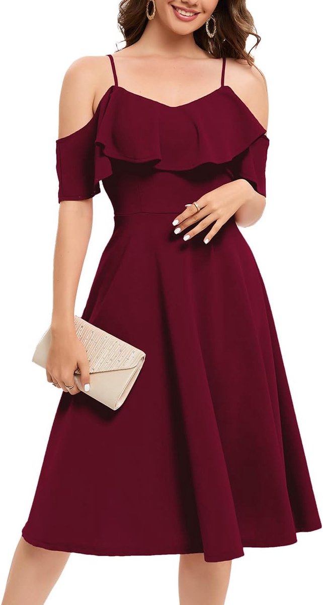 Chic Cocktailjurk voor Doop, Bruiloft en Ceremonies - A-lijn Midi met Spaghettibandjes