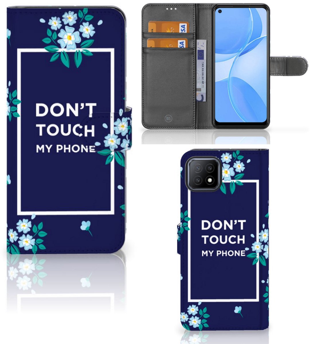 OPPO A73 5G Portemonnee Hoesje Flowers Blue DTMP
