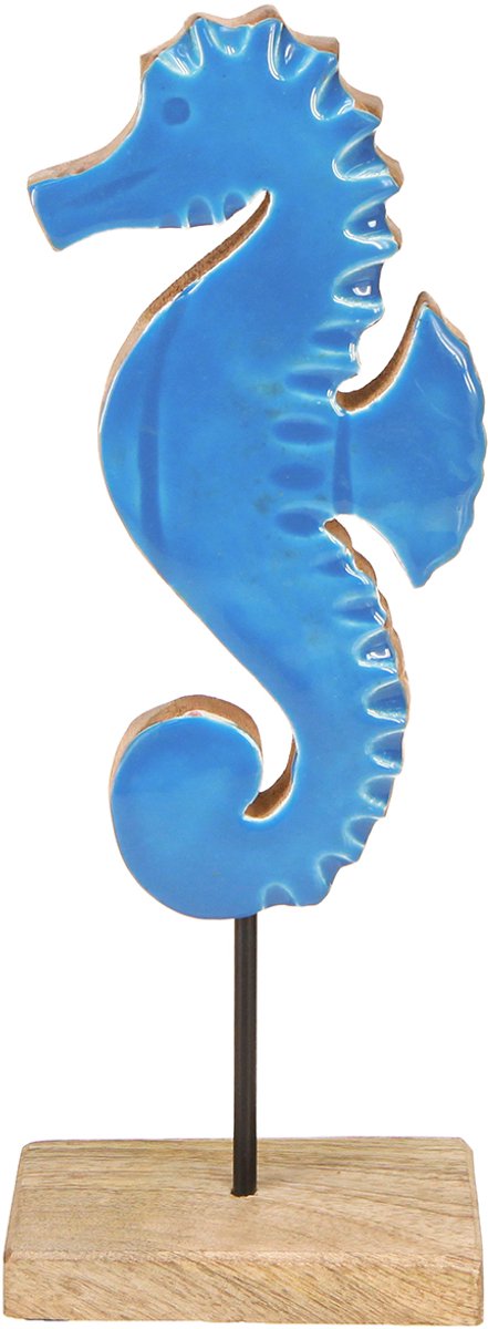 Decoratieve zeepaard houten tafeldecoratie natuurlijk blauw H28cm