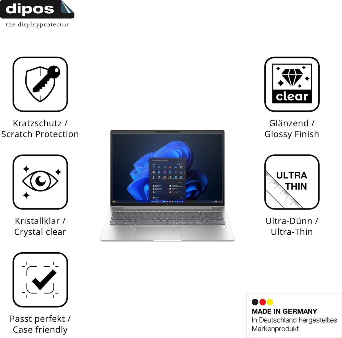 dipos – 2x Beschermfolie geschikt voor HP EliteBook 6 G1i 16 Zoll | Krasbestendige & heldere Screenprotector Ultra-Thin