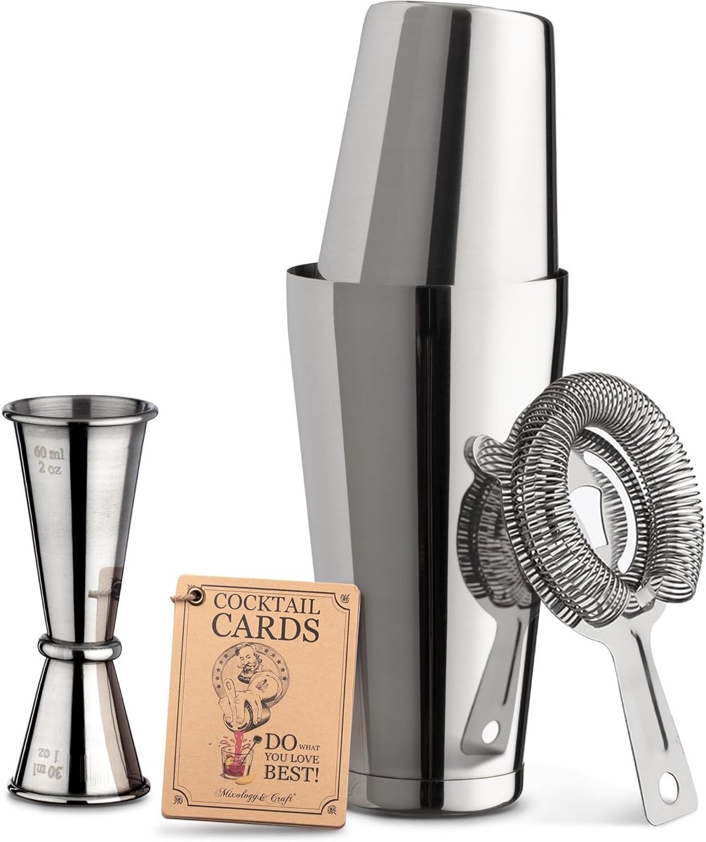 Professionele Cocktail Shaker Set met Jigger en Zeef voor Perfecte Martini's