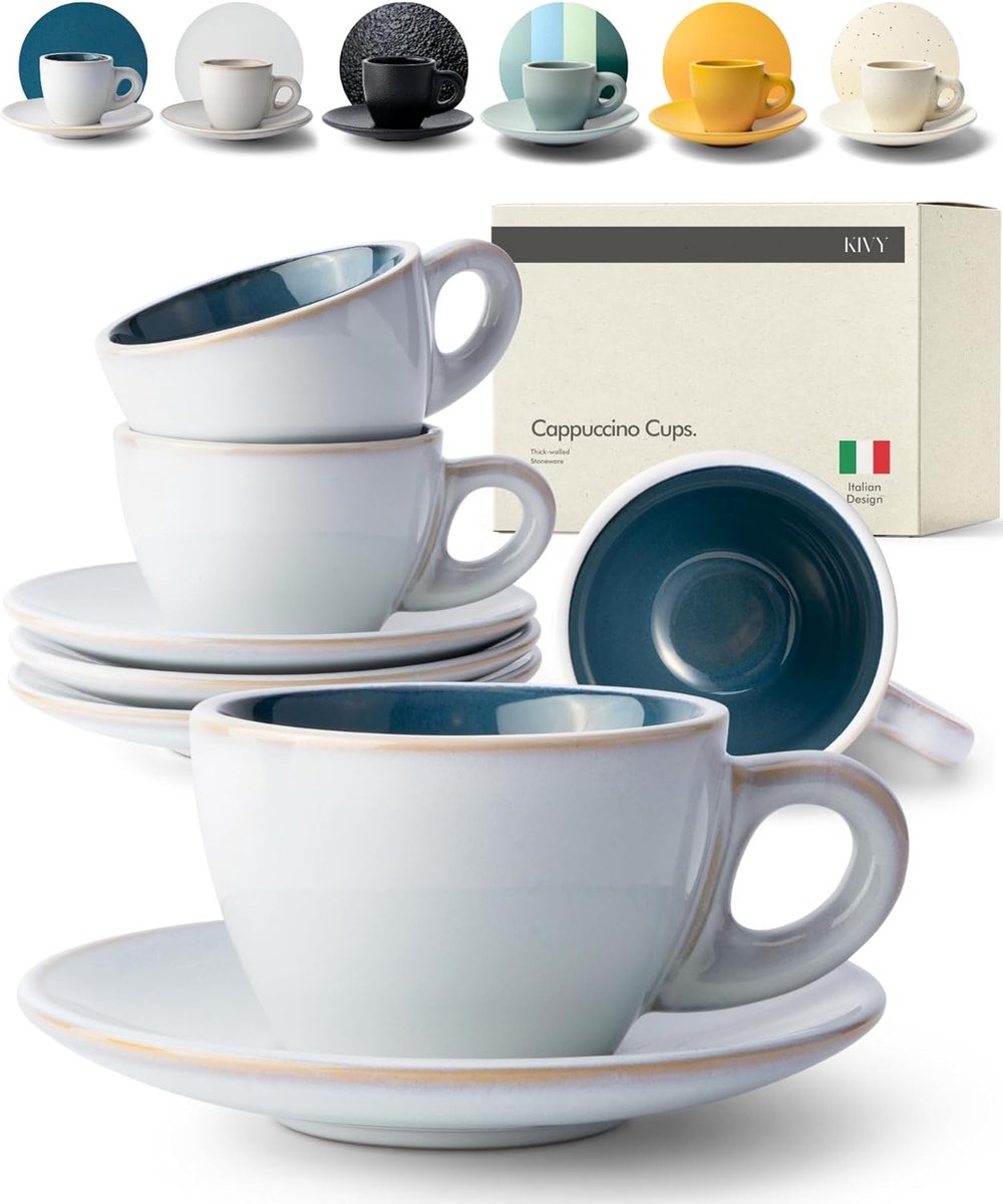 Set van 4 Elegante Cappuccino Kopjes van Stevig Steenware - 180 ml met Schaal