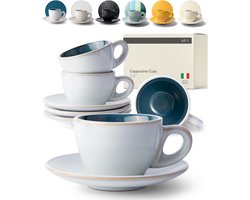 Set van 4 Elegante Cappuccino Kopjes van Stevig Steenware - 180 ml met Schaal