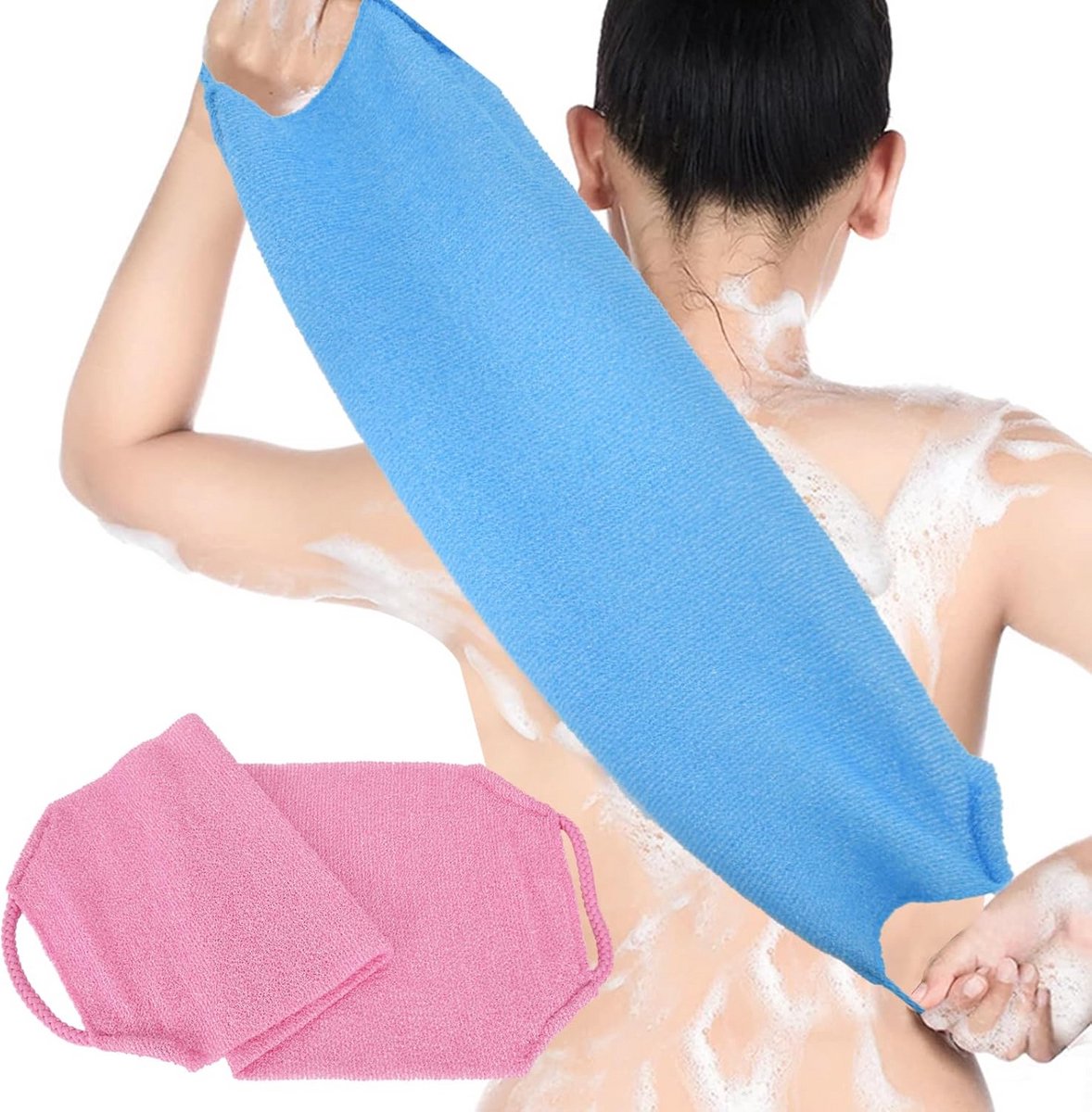 Rugrubber en Badschrobber Set - 2 Stuks Roze en Blauw