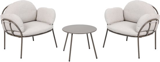 AXI Ziva Lounge Tuinset Beige – Table Ronde avec 2 Chaises Lounge – Inclus Coussins Extra Épais – Set Compact pour Balcon, Terrasse ou Petit Jardin