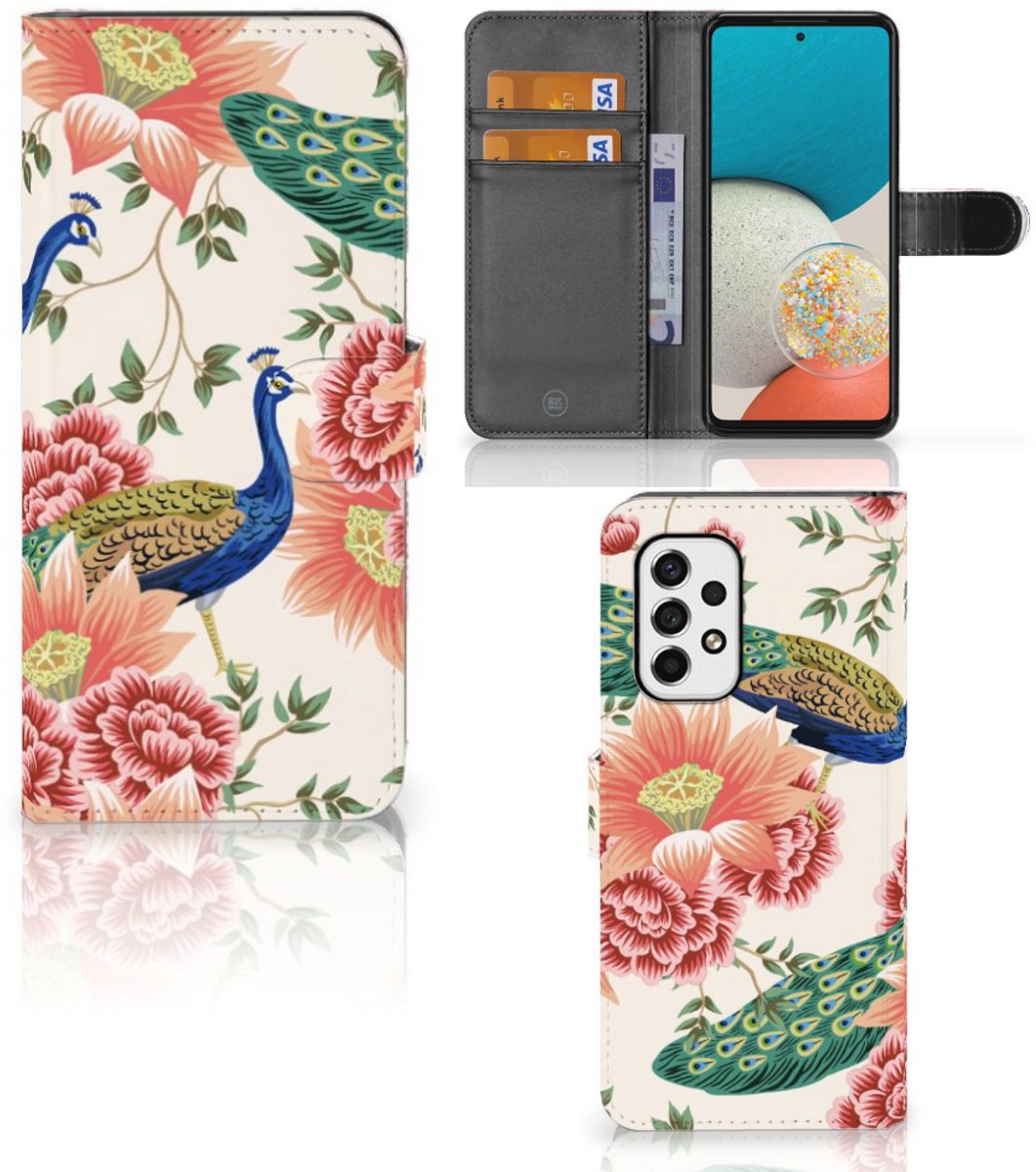 Telefoonhoesje met Pasjes voor Samsung Galaxy A53 Pink Peacock