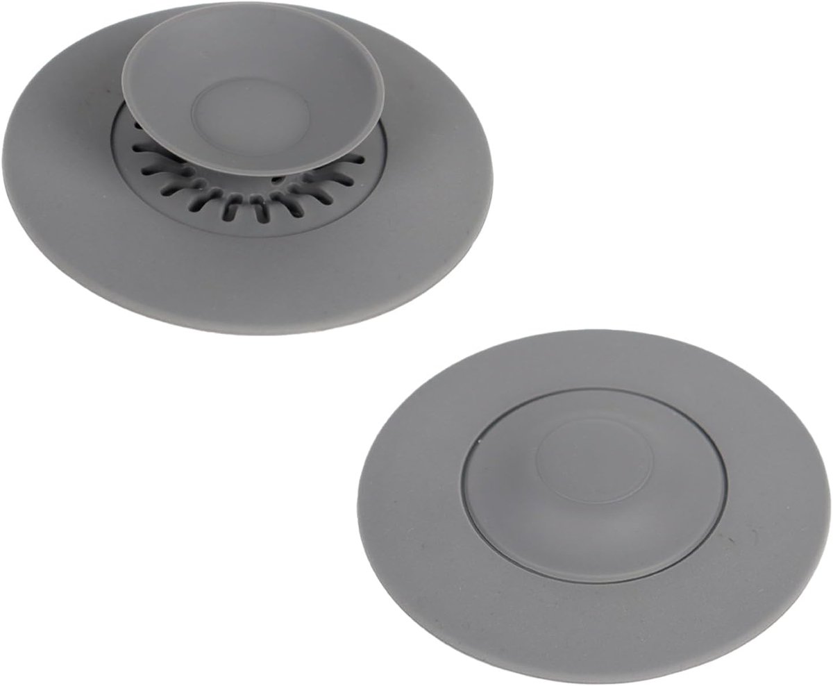 Douchegootstop - Afvoerplug Set - Gootschoon Houden - Met Zeef - 2 Stuks 11cm - Grijs