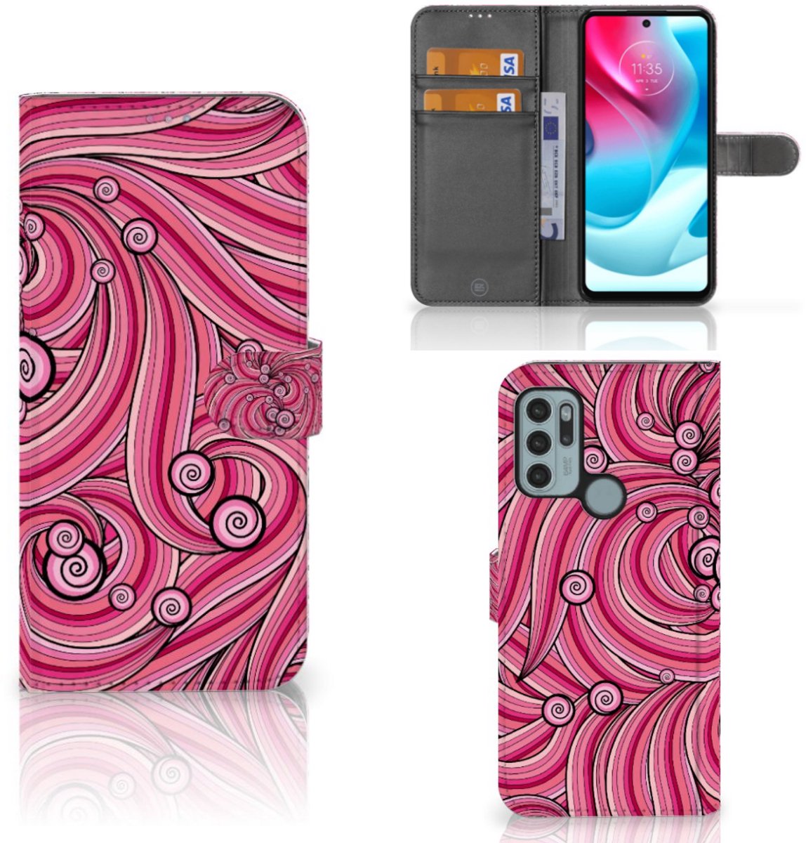 Book Case voor Motorola Moto G60s Hoesje Swirl Pink