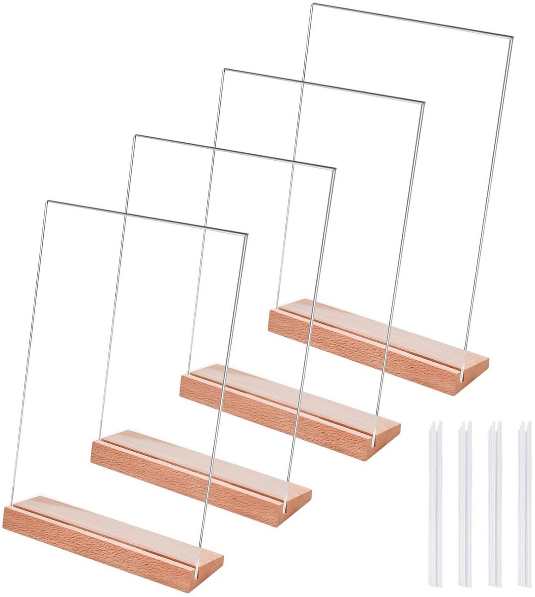 4x Acryl Tafelstandaard A4 met Houten Basis voor Menukaarten en Documenten
