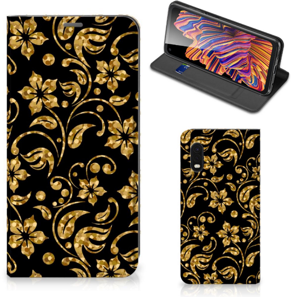 Samsung Xcover Pro Smart Cover Gouden Bloemen