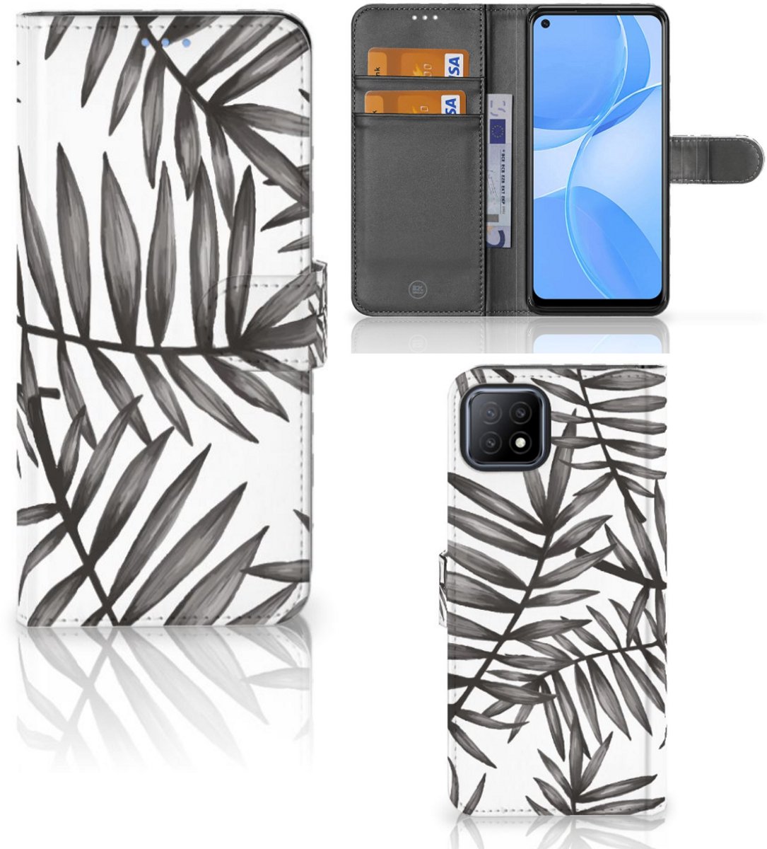 Boekhoesje voor OPPO A73 5G Hoesje Leaves Grey