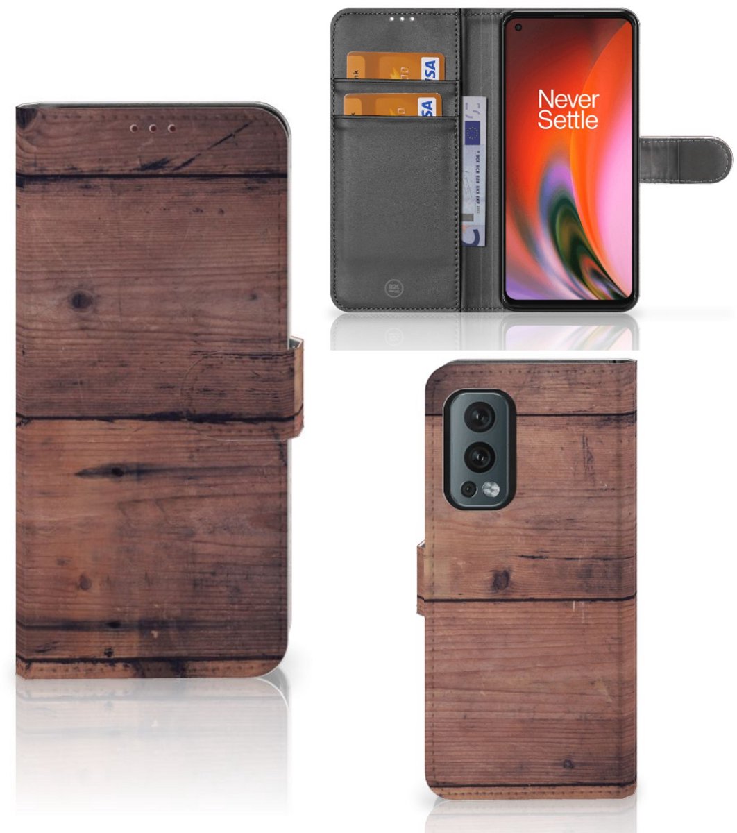 OnePlus Nord 2 5G Book Style Case Old Wood