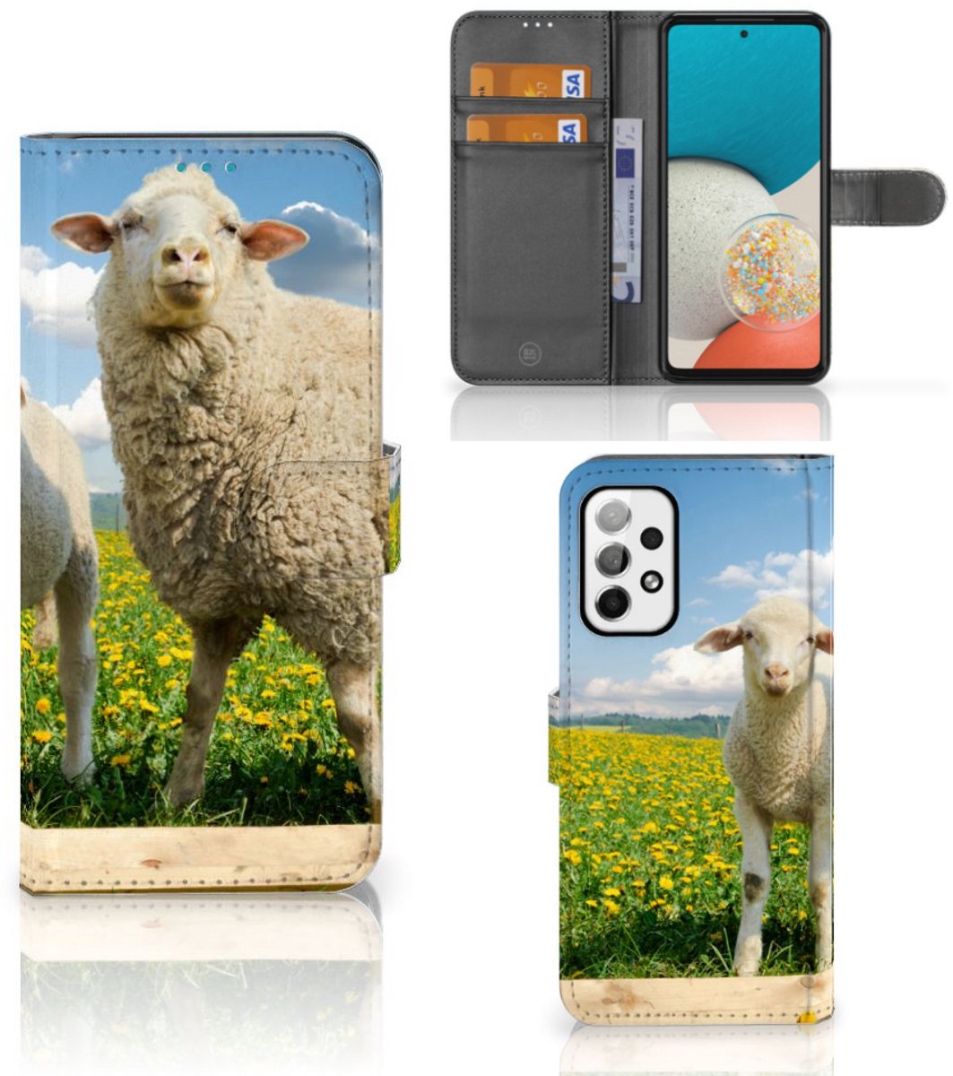 Samsung Galaxy A73 5G Telefoonhoesje met Pasjes Schaap en Lammetje