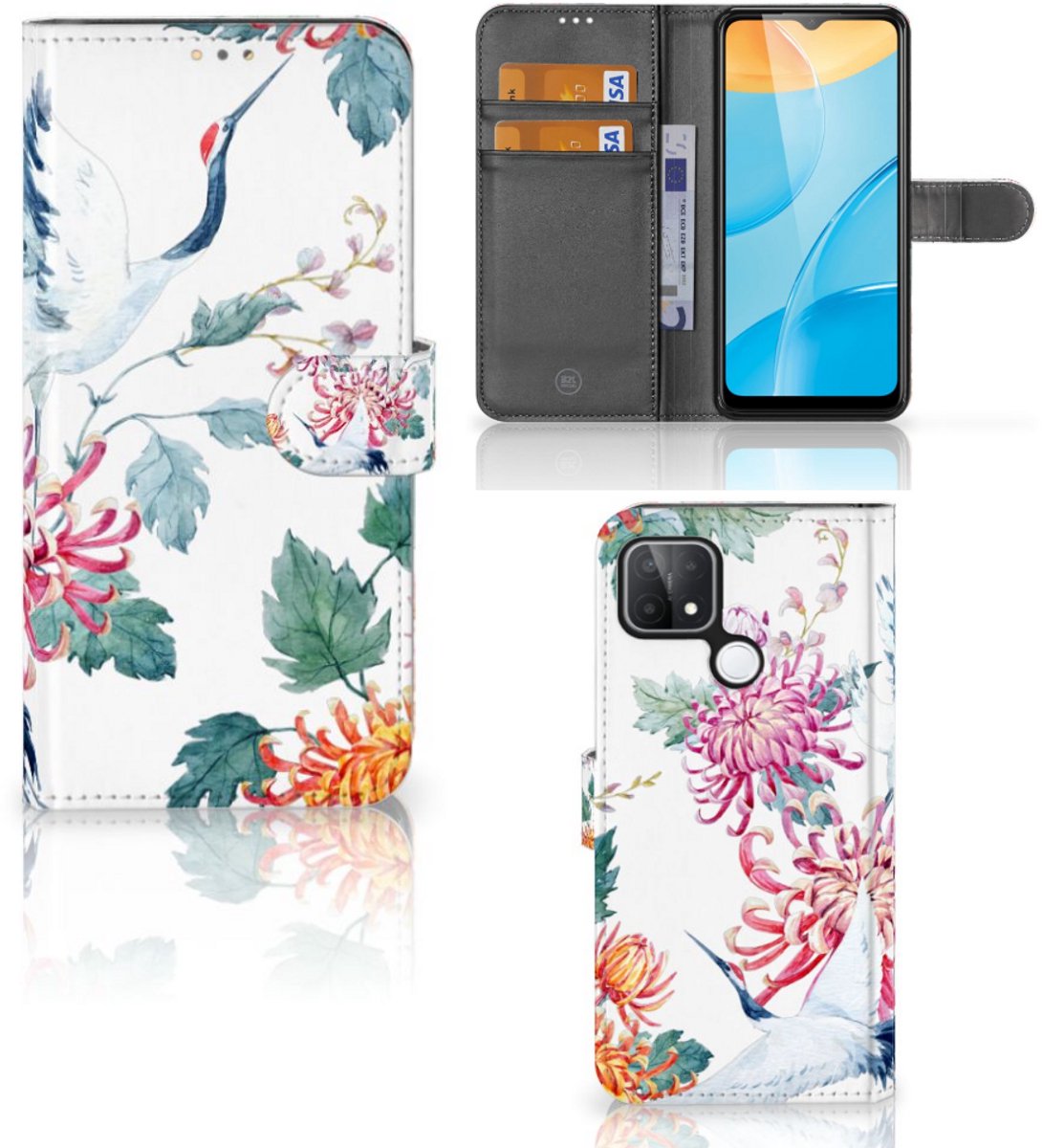 OPPO A15 Telefoonhoesje met Pasjes Bird Flowers