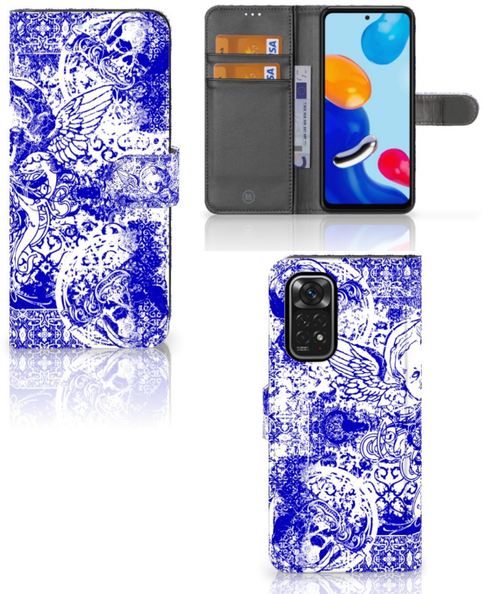 Telefoonhoesje met Naam Xiaomi Redmi Note 11/11S Angel Skull Blauw