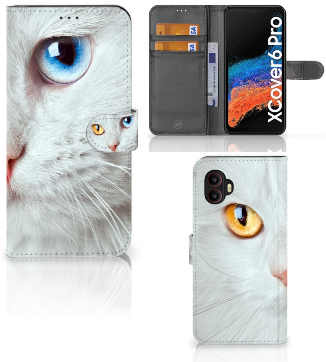 Samsung Galaxy Xcover 6 Pro Telefoonhoesje met Pasjes Witte Kat