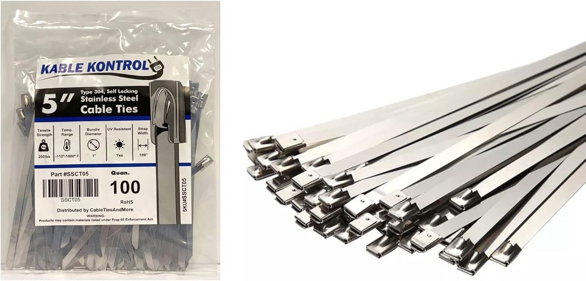 100 Stuks Roestvrijstalen Kabelbinders - 280 mm x 7,9 mm - Zelfsluitend en Vlamvertragend voor Industrie en Huishoudelijk Gebruik