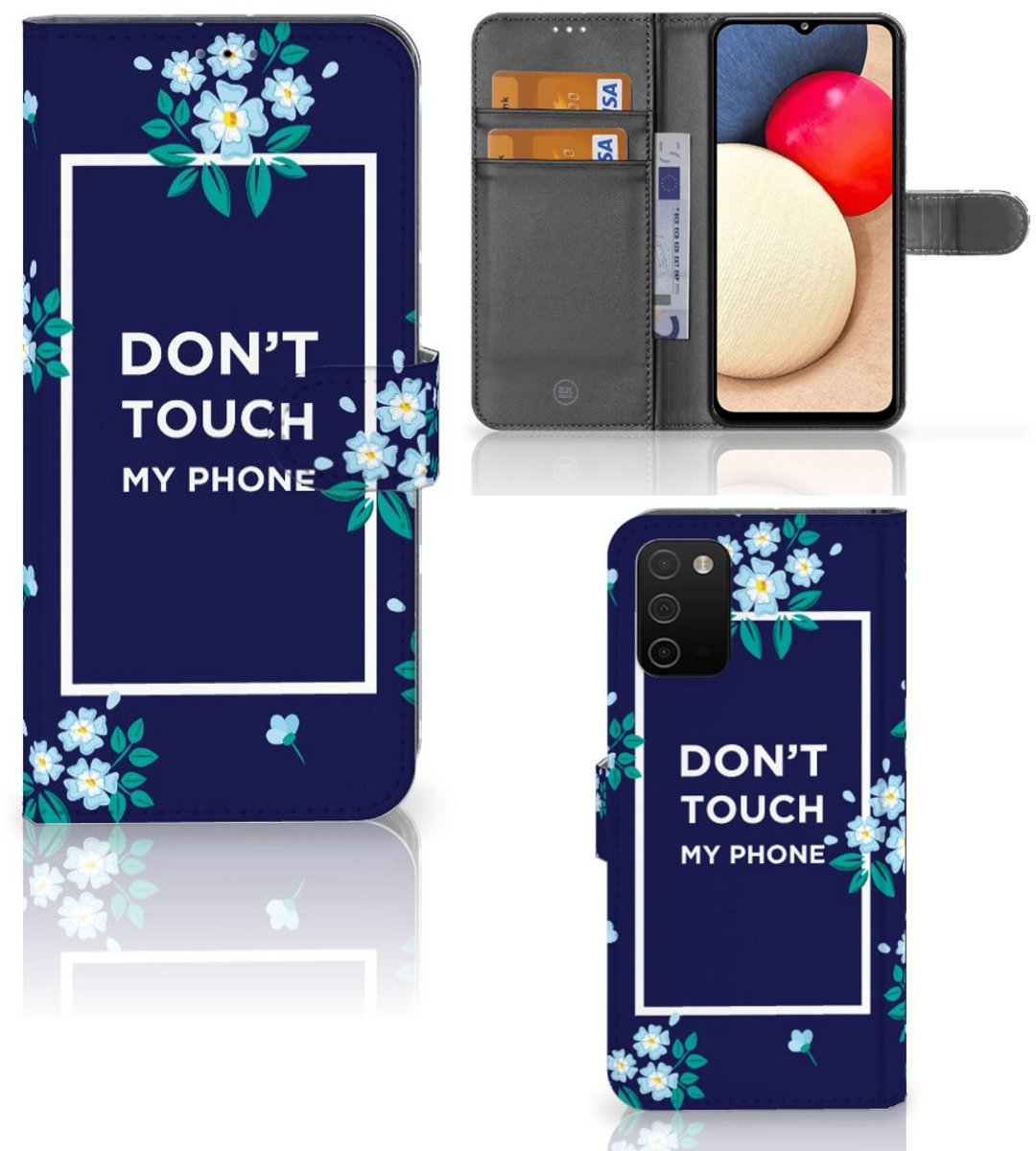Samsung Galaxy A03s Portemonnee Hoesje Flowers Blue DTMP