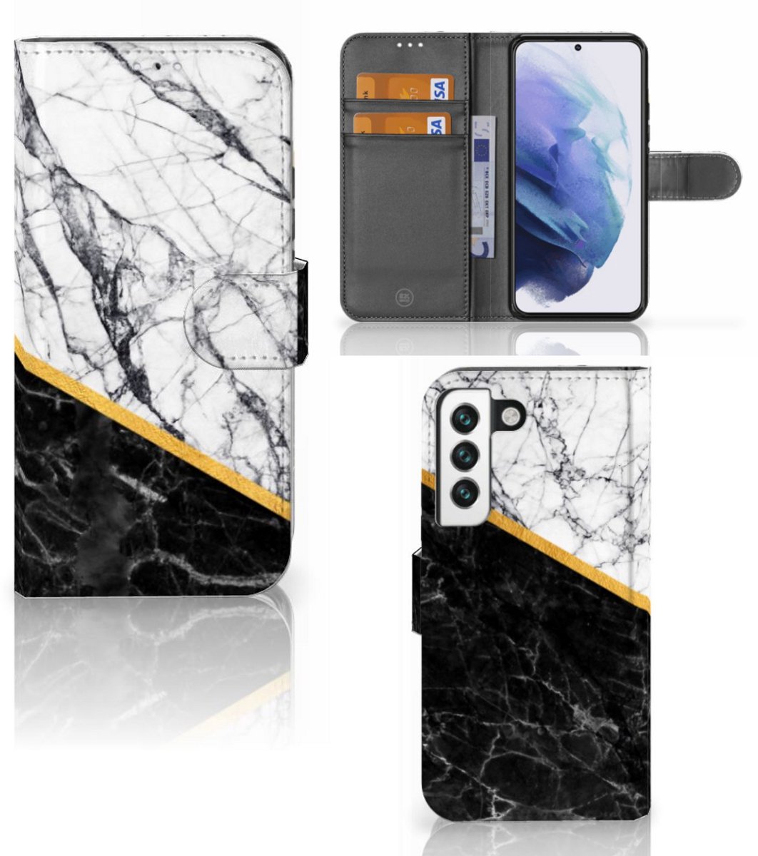 Samsung Galaxy S22 Bookcase Marmer Wit Zwart - Origineel Cadeau Man