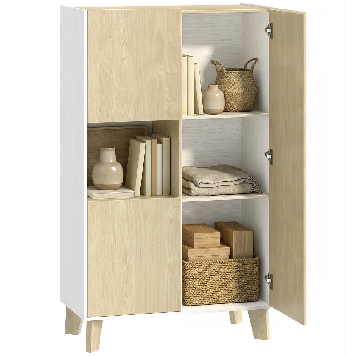 Homcom Dressoir - Spaanplaat - 80x40x135cm - Wit en naturel hout Wit en natuurlijk hout