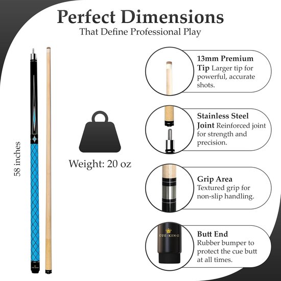 58 inch Poolkeu met Premium Canadese Esdoorn en 13 mm Tip - 2-delig, Amerikaanse Stijl van Merkloos — afbeelding 2
