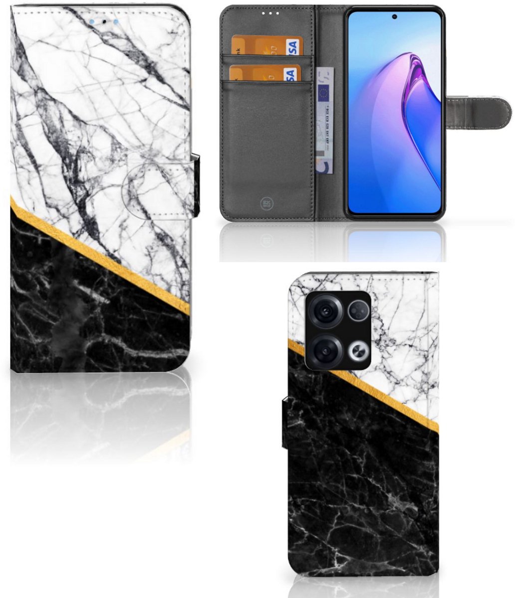 OPPO Reno8 Pro Bookcase Marmer Wit Zwart - Origineel Cadeau Man