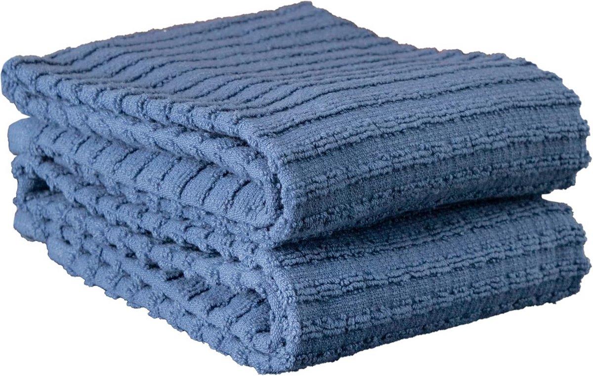 2-delige Check theedoekenset in paprika en blauw - Absorberend en praktisch