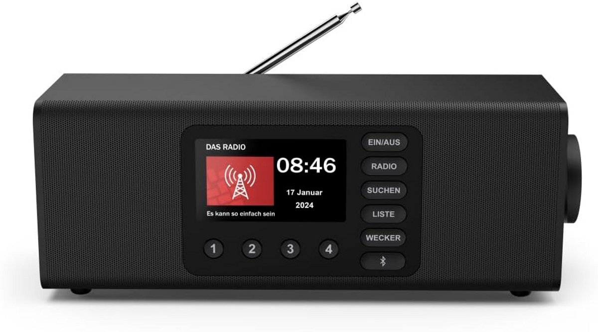 Digitale radio met wekker - DAB+ met Bluetooth, groot display, eenvoudige bediening, FM en stereo geluid