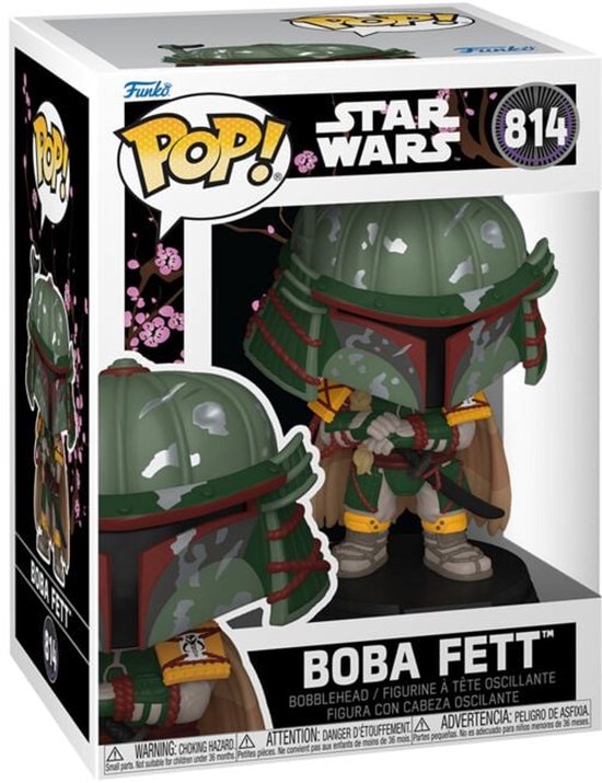 Funko Pop! Star Wars 814 Boba Fett figuur in groen, rood en bruin pantser, met helm en cape.