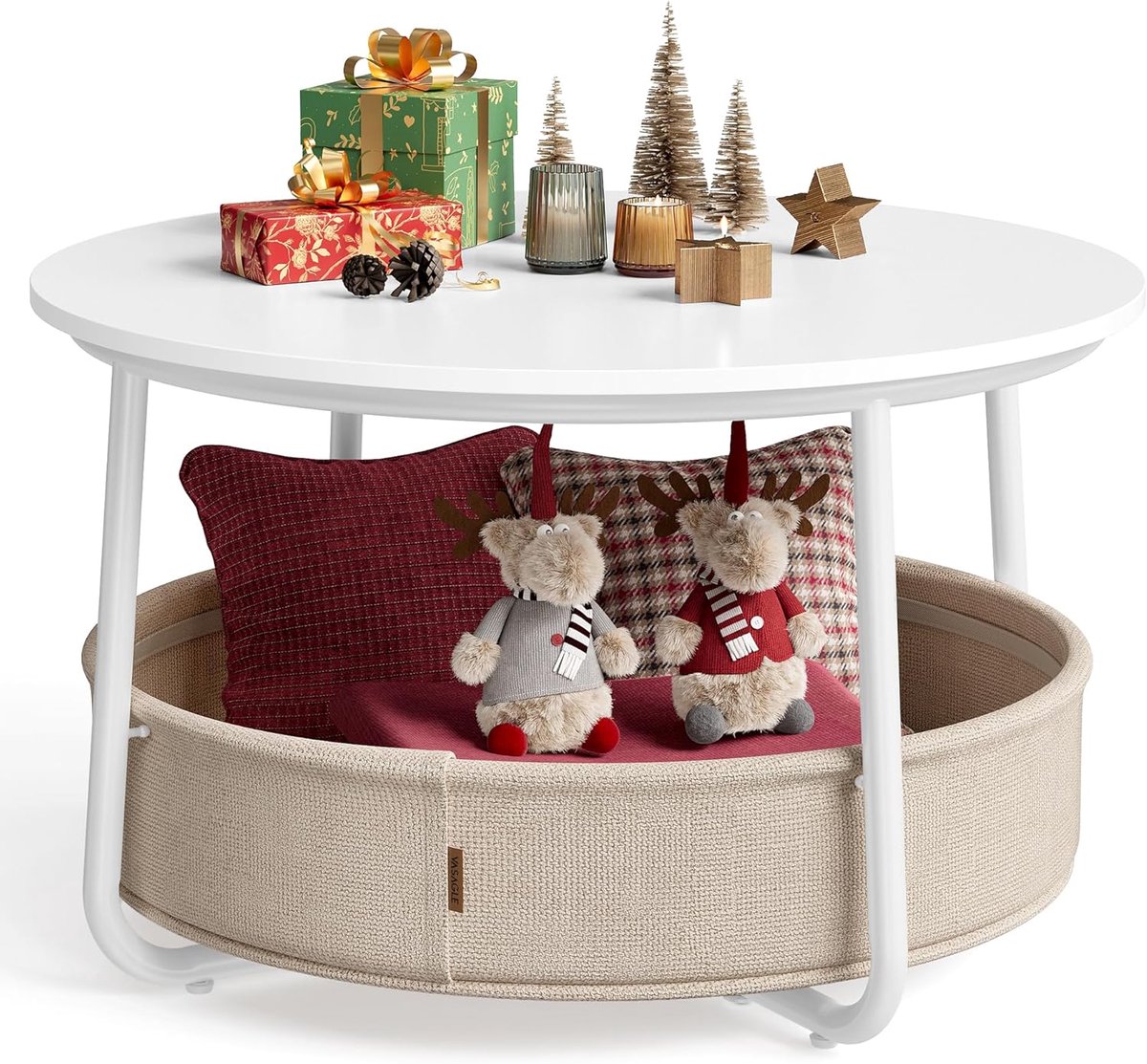 Hoppa! Salontafel - Matwit, Kameelbruin - Spaanplaat, Staal, Polyesterweefsel - 75 x 75 x 45 cm (B x D x H)